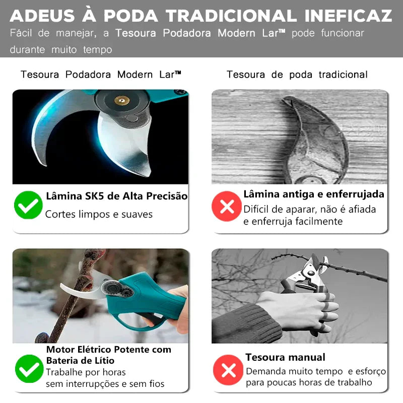 Tesoura de Poda Modern Lar™ com Lâmina SK5 e Motor Elétrico / Design Ergonômico para Cortes Limpos e Rápidos no Seu Jardim!