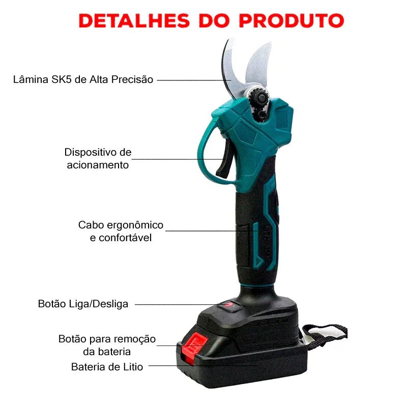 Tesoura de Poda Modern Lar™ com Lâmina SK5 e Motor Elétrico / Design Ergonômico para Cortes Limpos e Rápidos no Seu Jardim!