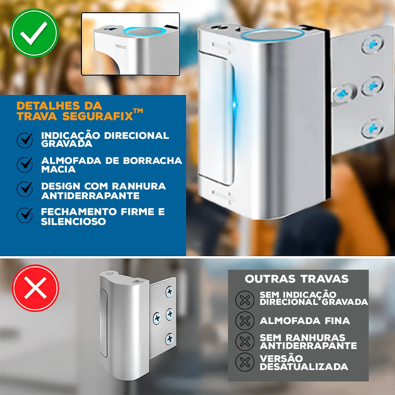 Trava SeguraFix™ em Alumínio Reforçado com Indicador de Direção / Proteção Moderna e Elegância Funcional para Seu Lar!