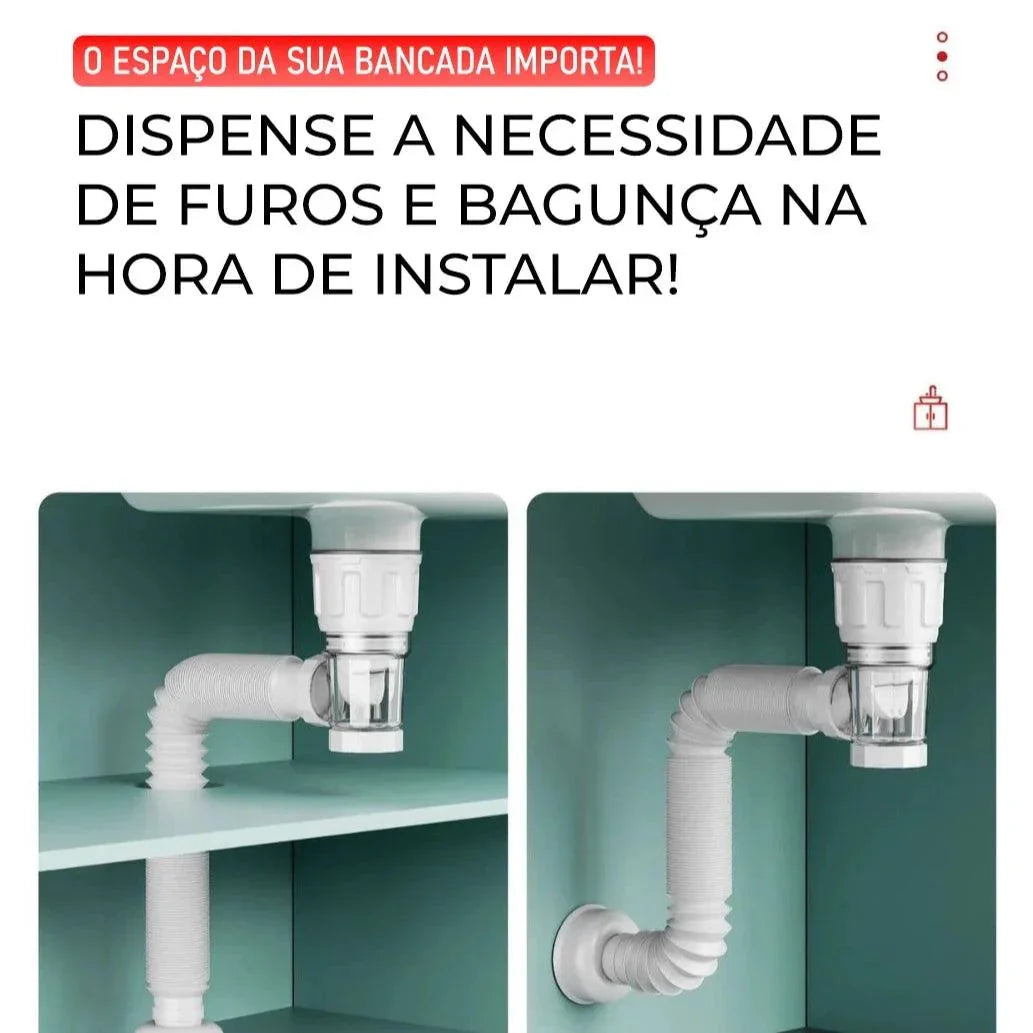Tubo de Drenagem Flexível Modern Lar™ com Sifão Integrado / Economia de Espaço e Instalação Versátil para Cozinhas e Banheiro
