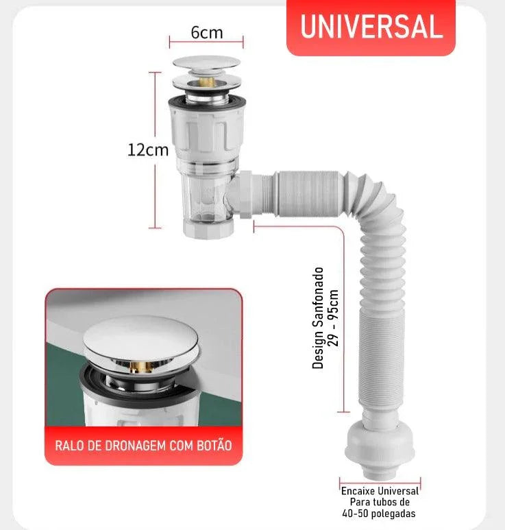 Tubo de Drenagem Flexível Modern Lar™ com Sifão Integrado / Economia de Espaço e Instalação Versátil para Cozinhas e Banheiro