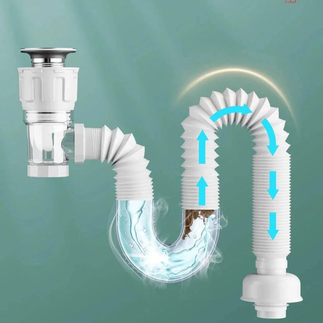 Tubo de Drenagem Flexível Modern Lar™ com Sifão Integrado / Economia de Espaço e Instalação Versátil para Cozinhas e Banheiro