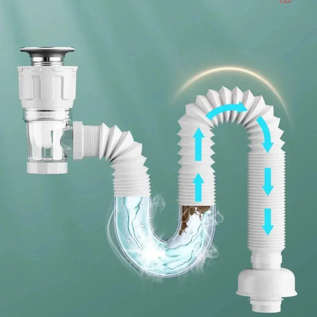 Tubo de Drenagem Flexível Modern Lar™ com Sifão Integrado / Economia de Espaço e Instalação Versátil para Cozinhas e Banheiro