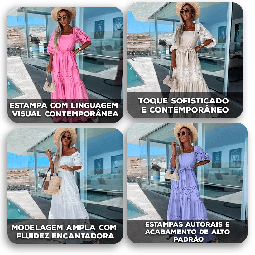Vestido Carina™ com Bordado Laise e Cintura Marcada / Leveza, Romance e Estilo em Cada Detalhe!
