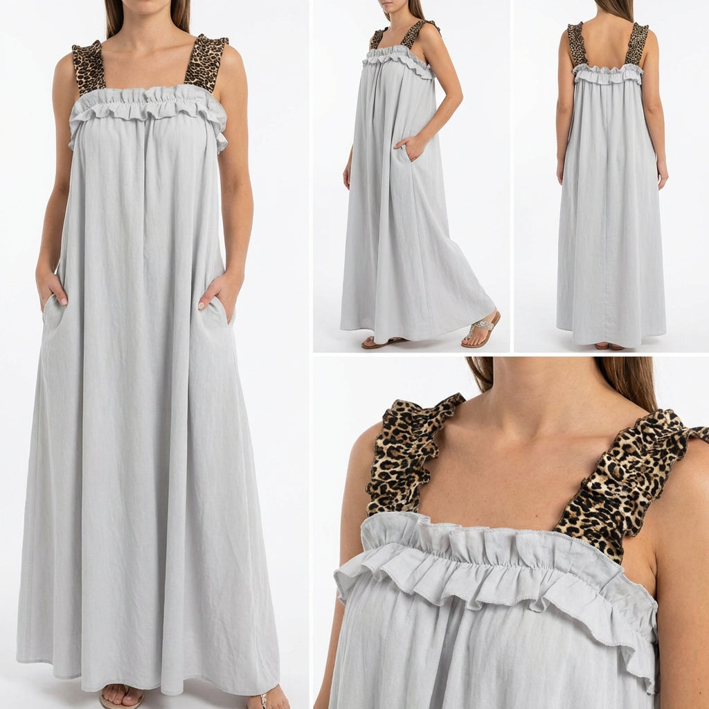 Vestido Longo Nápoles™ em Viscose Leve com Alças Onça e Caimento Solto