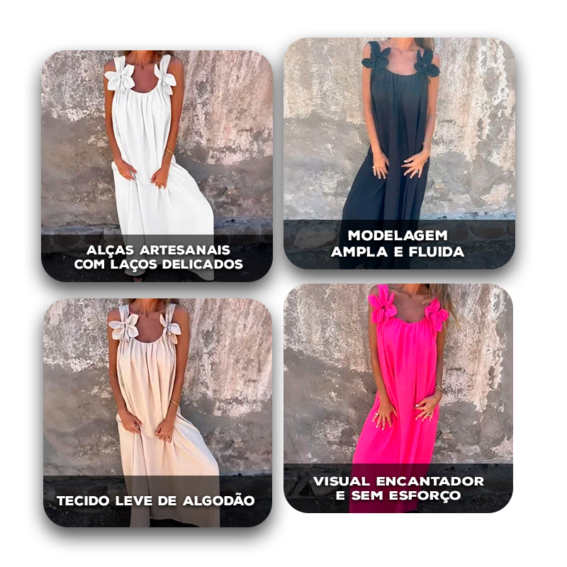 Vestido Floribella™ com Alças Artesanais em Algodão Leve / Porque Você Merece Leveza, Charme e Liberdade Todos os Dias!