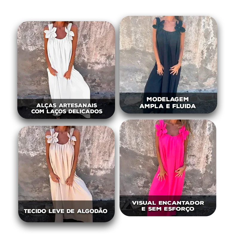 Vestido Floribella™ com Alças Artesanais em Algodão Leve / Porque Você Merece Leveza, Charme e Liberdade Todos os Dias!