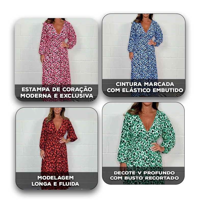 Vestido Zayla™ com Estampa de Corações / A Liberdade de Ser Feminina com Presença!