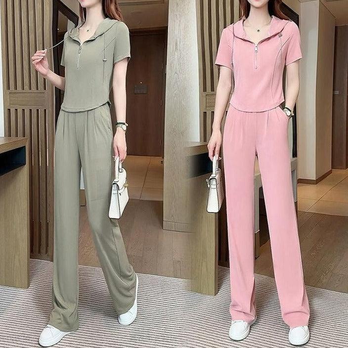 Conjunto Private™ de Blusa Manga Curta com Capuz + Calça Soltinha - ModernLar