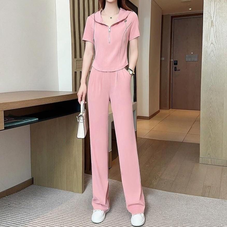 Conjunto Private™ de Blusa Manga Curta com Capuz + Calça Soltinha - ModernLar