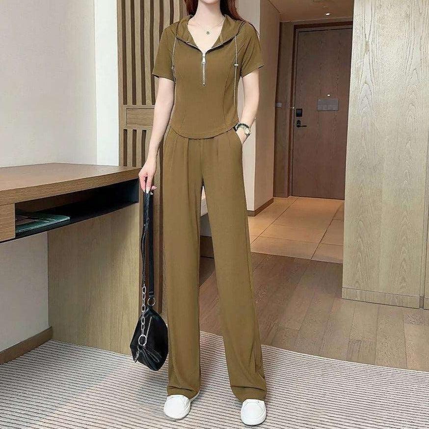 Conjunto Private™ de Blusa Manga Curta com Capuz + Calça Soltinha - ModernLar