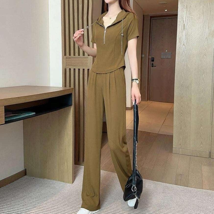 Conjunto Private™ de Blusa Manga Curta com Capuz + Calça Soltinha - ModernLar