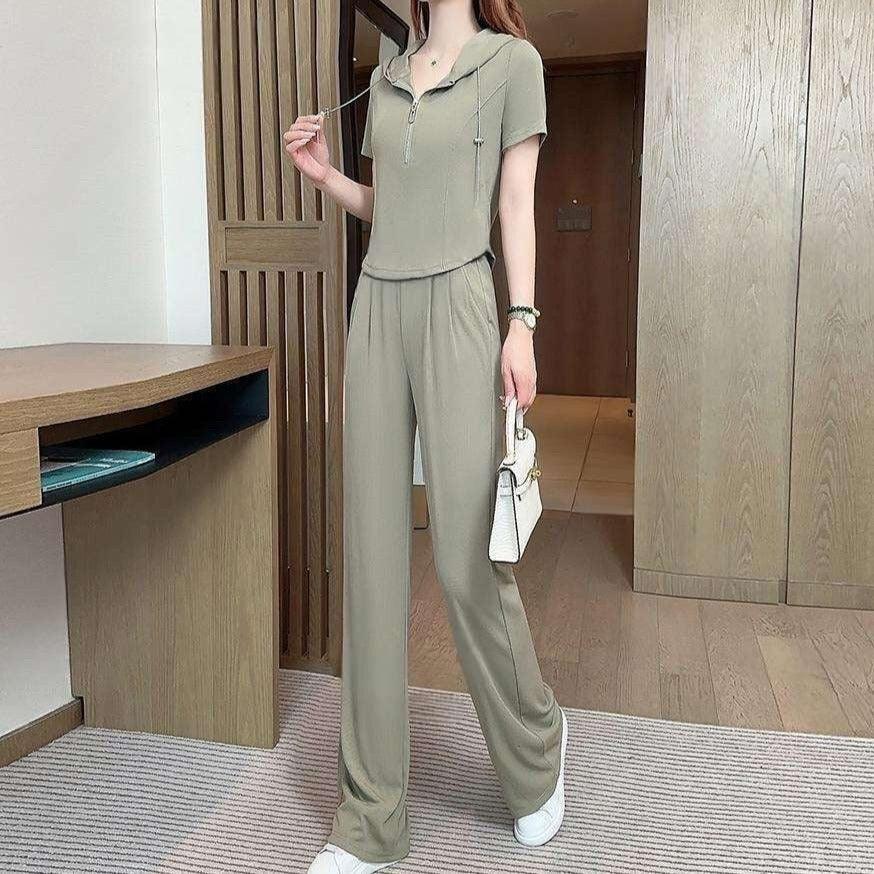 Conjunto Private™ de Blusa Manga Curta com Capuz + Calça Soltinha - ModernLar