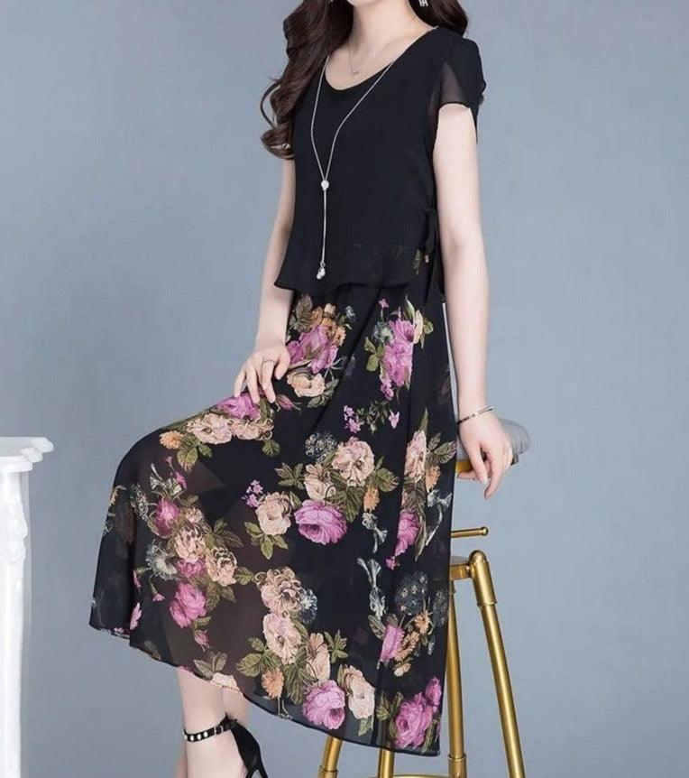 Vestido Flor de Pérola Design 2 em 1 em Chiffon Leve e Soltinho / A Combinação Perfeita Entre uma Blusinha e Saia Floral! - ModernLar