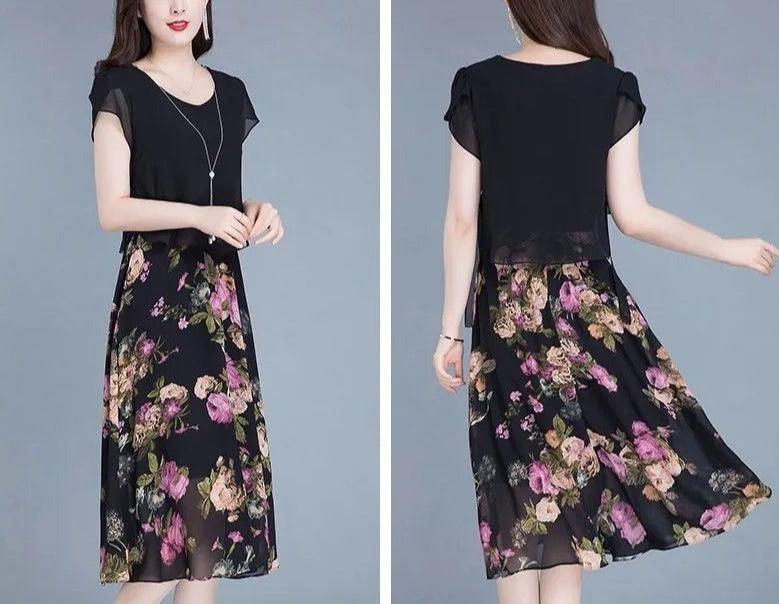 Vestido Flor de Pérola Design 2 em 1 em Chiffon Leve e Soltinho / A Combinação Perfeita Entre uma Blusinha e Saia Floral! - ModernLar