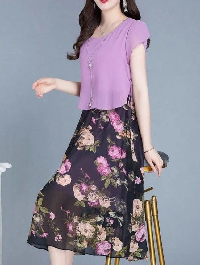 Vestido Flor de Pérola Design 2 em 1 em Chiffon Leve e Soltinho / A Combinação Perfeita Entre uma Blusinha e Saia Floral! - ModernLar