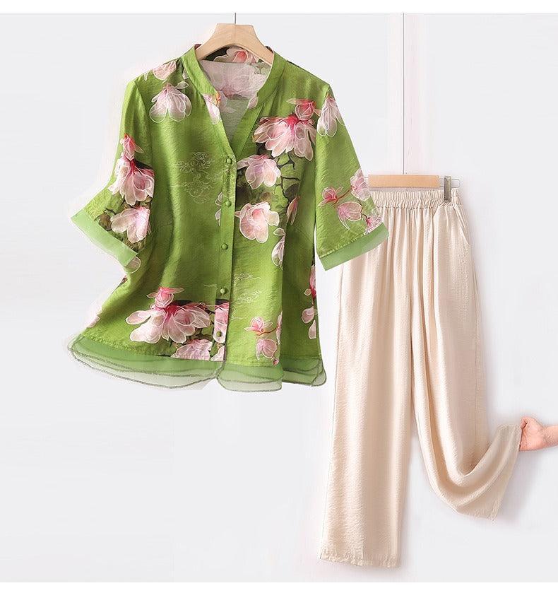 Conjunto Suzana de Camisa Floral + Calça Pantalona / Você Mulher Florescendo em Estilo e Elegância! - ModernLar
