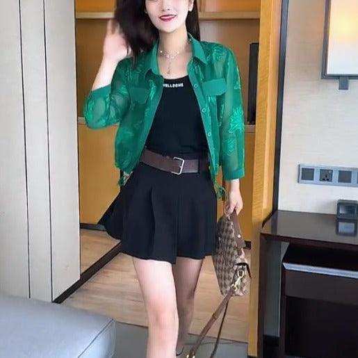 (Promoção Compre 1 Leve 2)Camisa Chiara™ Estilo Sobretudo em Chiffon com Design Floral / Máxima Leveza, Proteção Solar e Estilo para Montar Seus Looks! - ModernLar