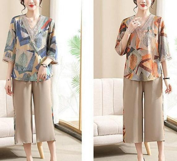 Conjunto Lizandra™ de Blusa Soltinha + Calça Pantalona / Esbanje Luxo com Estampas Abstratas e Chiques em Algodão Soft! - ModernLar