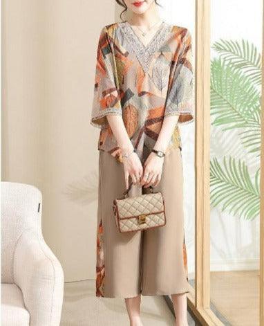 Conjunto Lizandra™ de Blusa Soltinha + Calça Pantalona / Esbanje Luxo com Estampas Abstratas e Chiques em Algodão Soft! - ModernLar