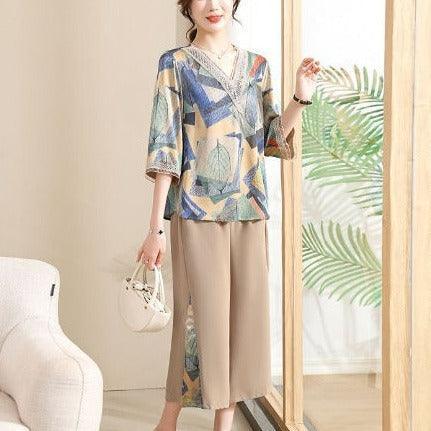 Conjunto Lizandra™ de Blusa Soltinha + Calça Pantalona / Esbanje Luxo com Estampas Abstratas e Chiques em Algodão Soft! - ModernLar