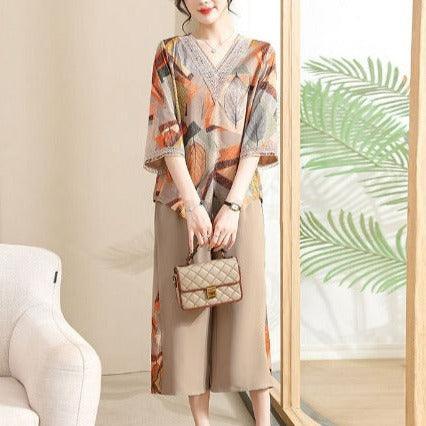 Conjunto Lizandra™ de Blusa Soltinha + Calça Pantalona / Esbanje Luxo com Estampas Abstratas e Chiques em Algodão Soft! - ModernLar