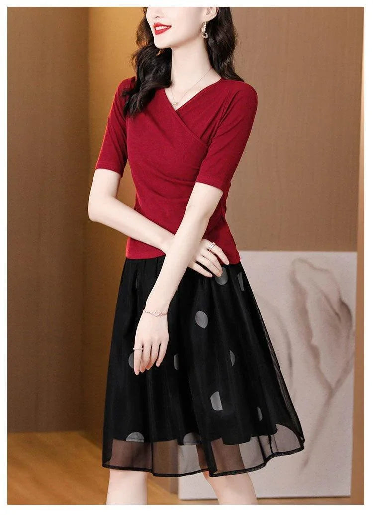 Conjunto Parisiense™ de Blusinha com Decote Cruzado + Saia Dupla Camada / O Campeão em Deixar Qualquer Mulher Muito Bem Vestida! - ModernLar