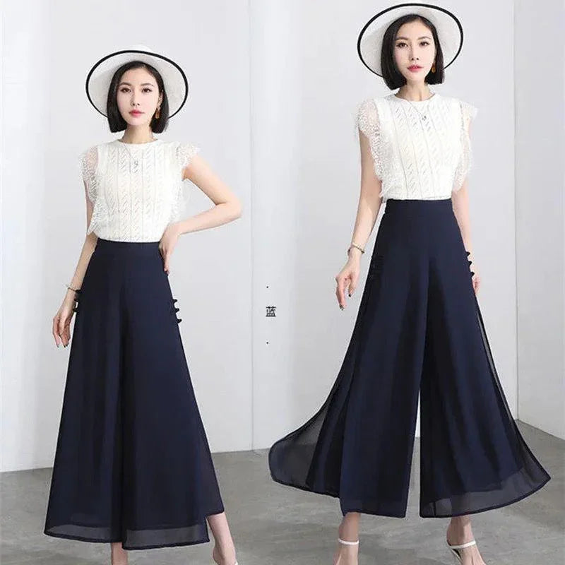 Calça Saia Palazzo™ com Dupla Camada em Chiffon / Desfile Exalando o Máximo de Beleza e Glamour! - ModernLar