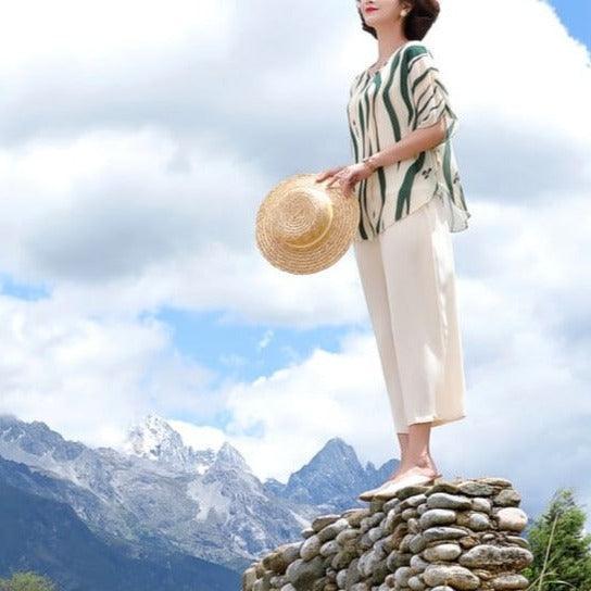 Conjunto Mykonos™ com Blusa Super Soltinha de Estampas Abstratas + Calça Pantalona / Sofisticação e Frescor Inspirados na Moda Grega! - ModernLar