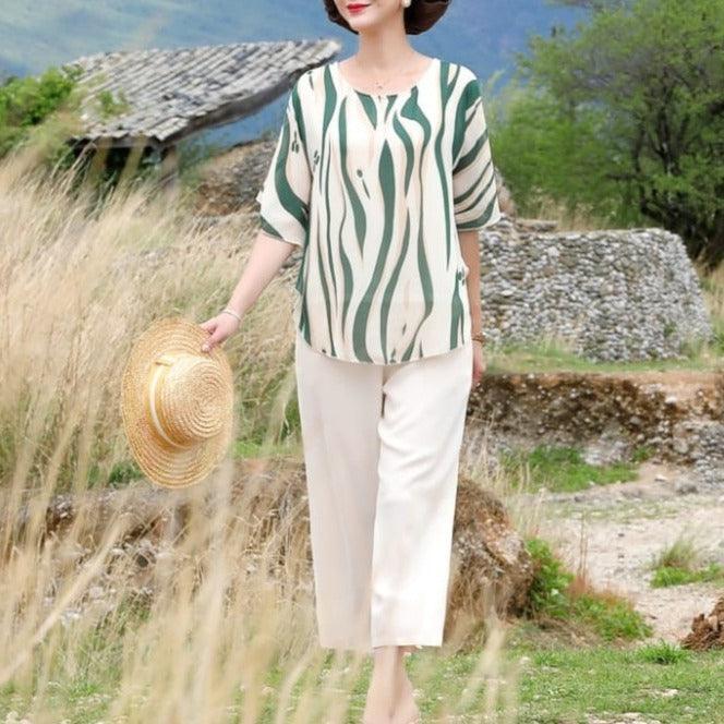 Conjunto Mykonos™ com Blusa Super Soltinha de Estampas Abstratas + Calça Pantalona / Sofisticação e Frescor Inspirados na Moda Grega! - ModernLar