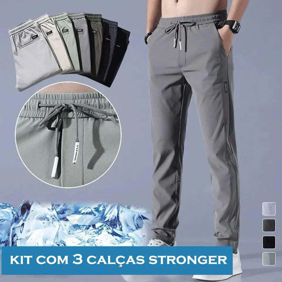 Calças Unissex Stronger em Seda Gelo / Kit com 3 Unidades (Preto, Cinza, Verde) - ModernLar