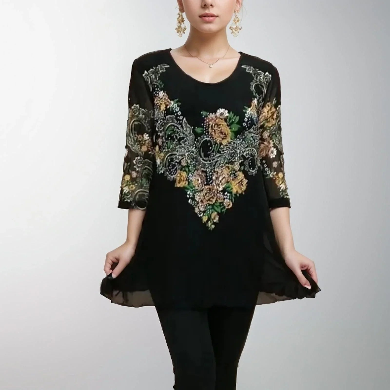 Blusa Giardino Chiffon™ / Delicadeza das Mangas Translúcidas e Bordado Sofisticado! - ModernLar