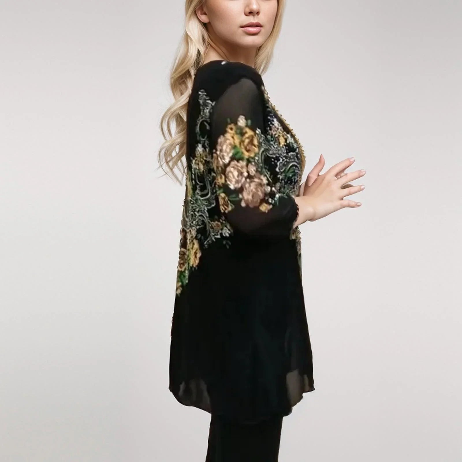 Blusa Giardino Chiffon™ / Delicadeza das Mangas Translúcidas e Bordado Sofisticado! - ModernLar