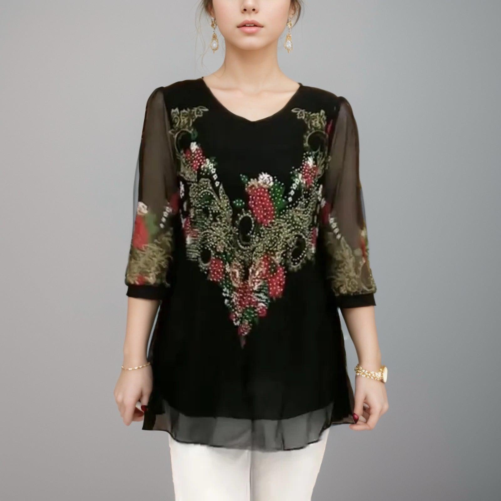Blusa Giardino Chiffon™ / Delicadeza das Mangas Translúcidas e Bordado Sofisticado! - ModernLar