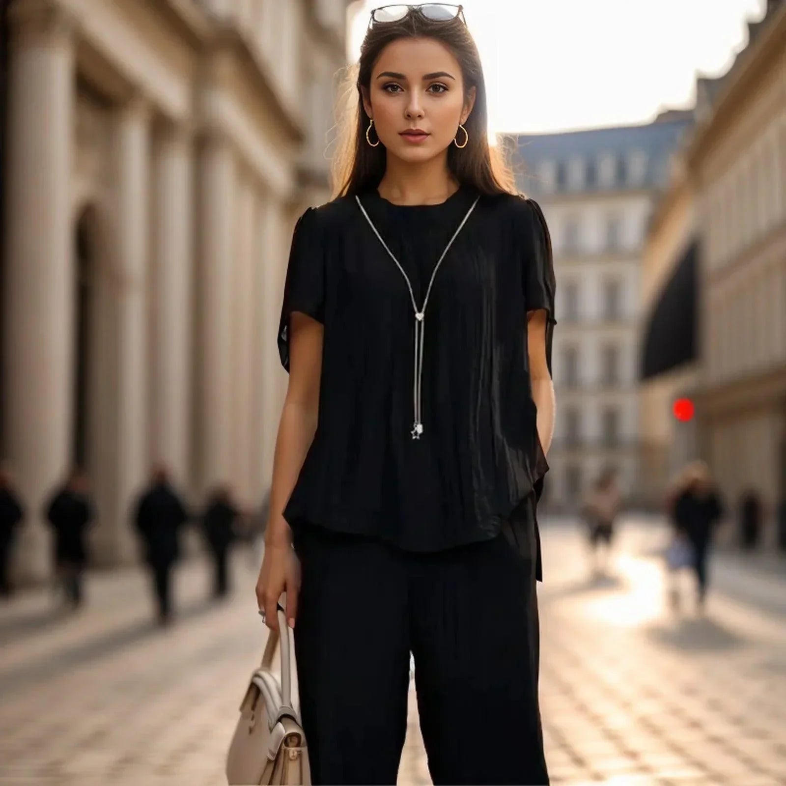 Conjunto Cléo™ com Caimento Solto / Inovação em Tecido Plissado Seda Gelo para Conforto e Estilo Sem Igual