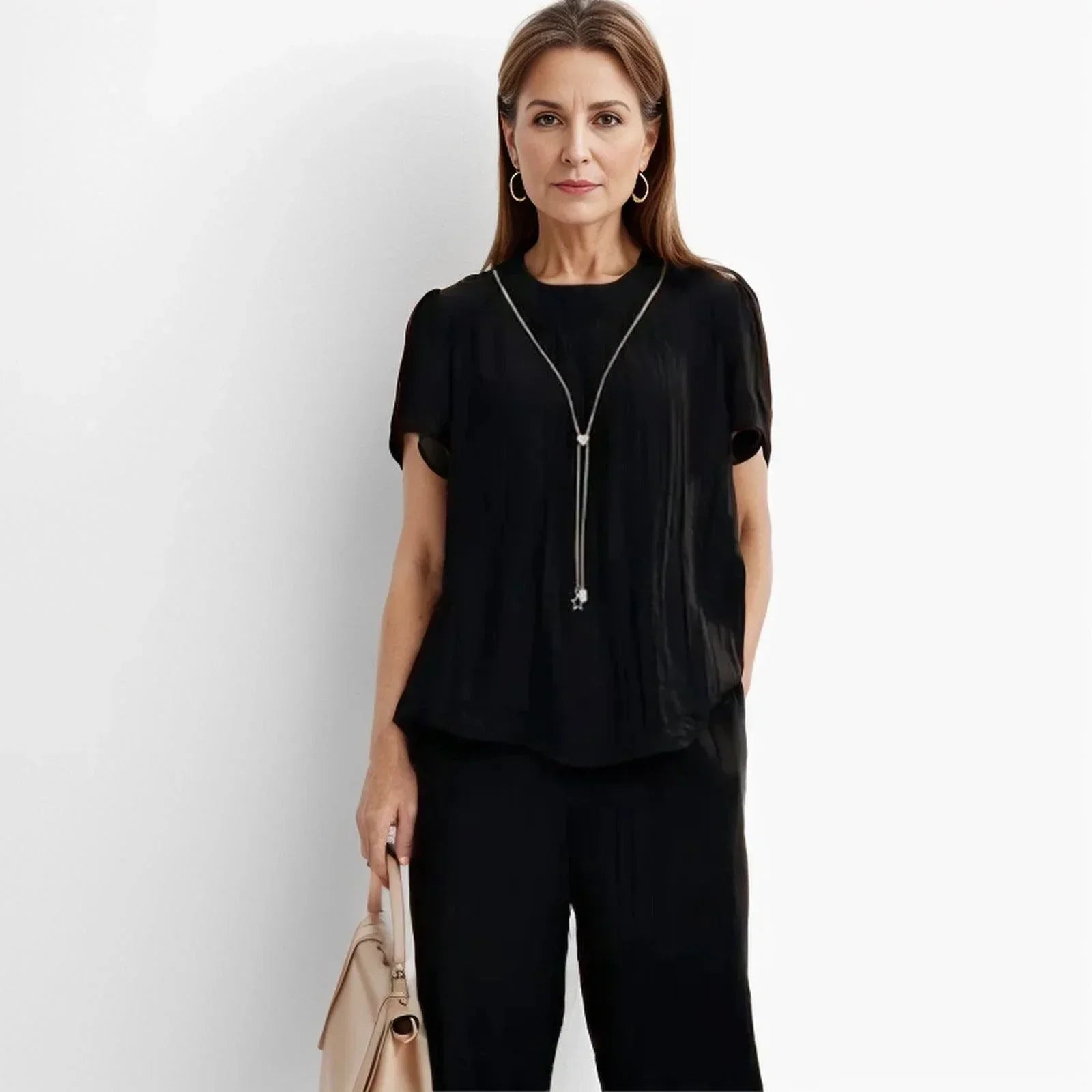 Conjunto Cléo™ com Caimento Solto / Inovação em Tecido Plissado Seda Gelo para Conforto e Estilo Sem Igual