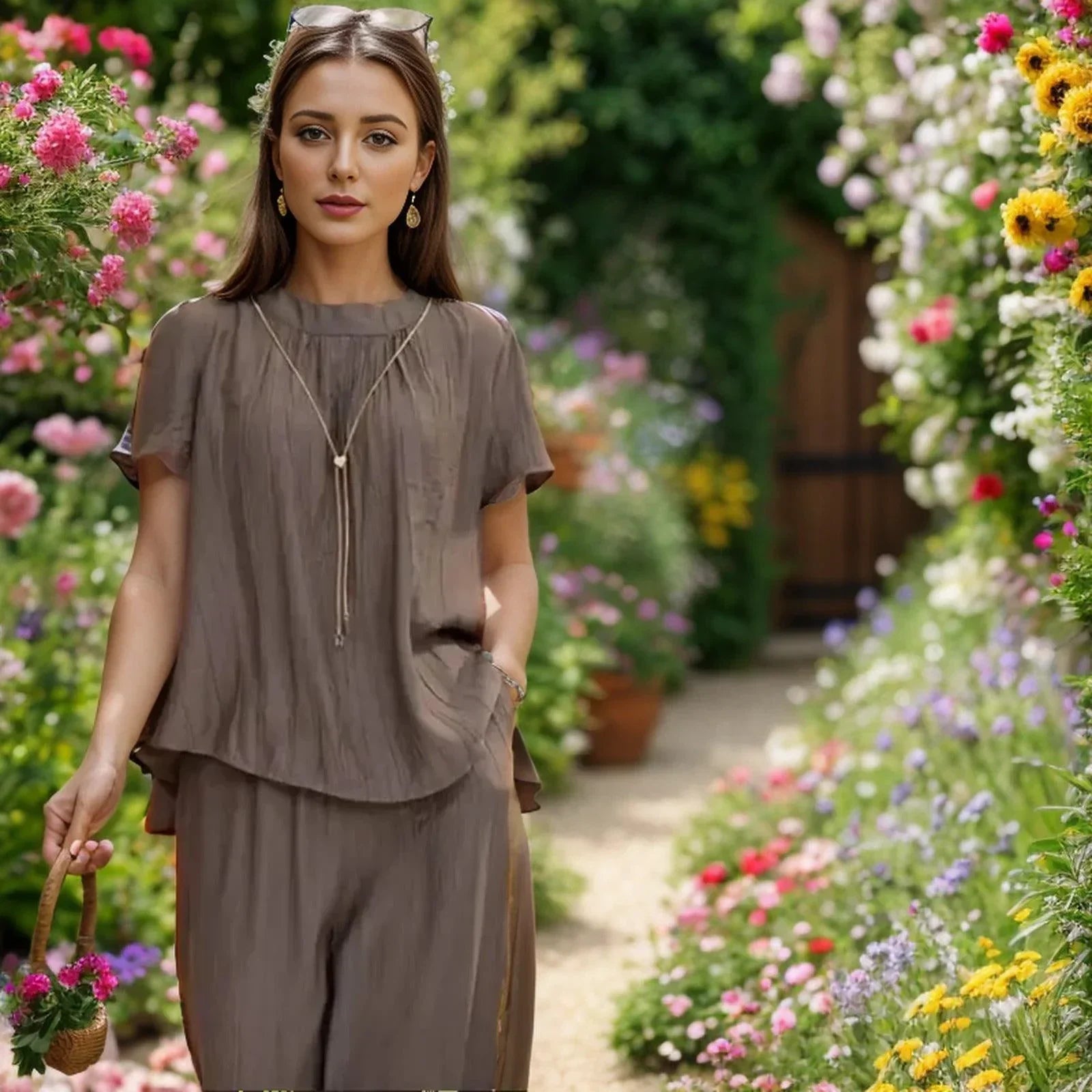 Conjunto Cléo™ com Caimento Solto / Inovação em Tecido Plissado Seda Gelo para Conforto e Estilo Sem Igual