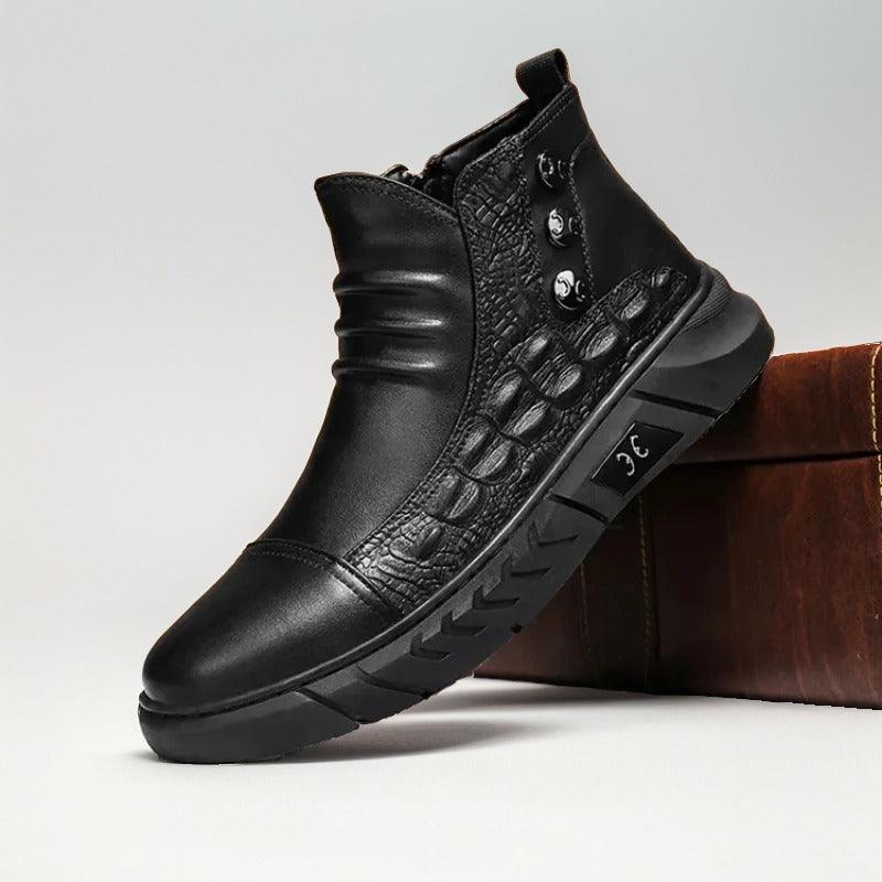 Bota Chelsea Crocodille™ com Fecho em Zíper / Estilo Gangster Britânico , Conforto Supremo e Couro Premium!