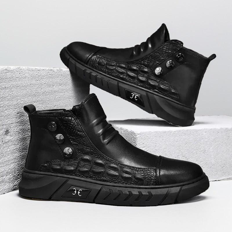 Bota Chelsea Crocodille™ com Fecho em Zíper / Estilo Gangster Britânico , Conforto Supremo e Couro Premium!