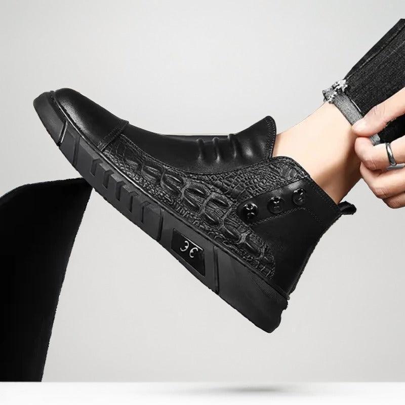 Bota Chelsea Crocodille™ com Fecho em Zíper / Estilo Gangster Britânico , Conforto Supremo e Couro Premium!