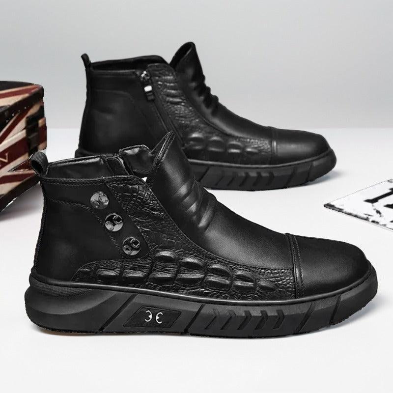 Bota Chelsea Crocodille™ com Fecho em Zíper / Estilo Gangster Britânico , Conforto Supremo e Couro Premium!