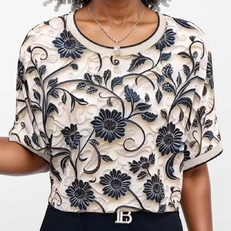 Blusa Gardenia Luxe™ em Chiffon Acetinado / Inovação em Estampas 3D para um Estilo Sofisticado e Confortável