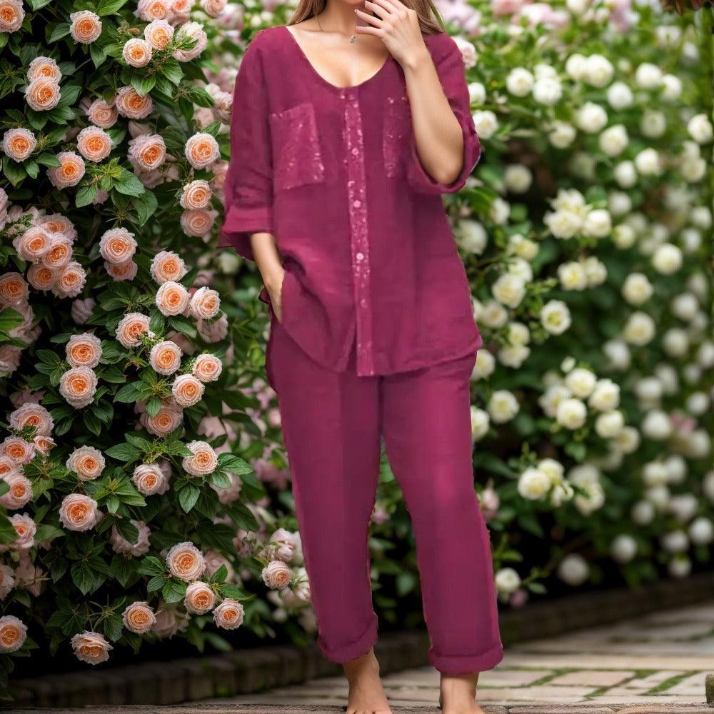 Conjunto Benitta™ Duas Peças em Linho de Algodão / Sinta o Prazer de se Vestir com Conforto, Estilo e Qualidade!