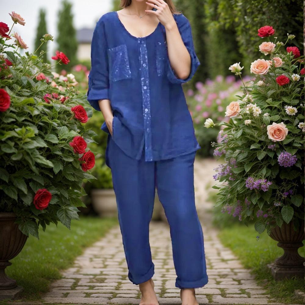 Conjunto Benitta™ Duas Peças em Linho de Algodão / Sinta o Prazer de se Vestir com Conforto, Estilo e Qualidade!