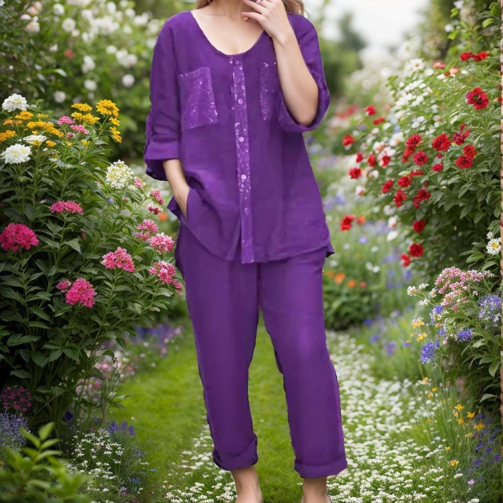 Conjunto Benitta™ Duas Peças em Linho de Algodão / Sinta o Prazer de se Vestir com Conforto, Estilo e Qualidade!