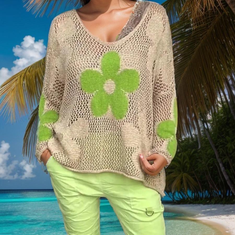 Blusinha Sobretudo em Crochê Marilu™ com Adornos Florais / Cores Vibrantes para um Look Descontraído e Cheio de Estilo!