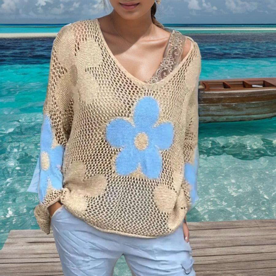 Blusinha Sobretudo em Crochê Marilu™ com Adornos Florais / Cores Vibrantes para um Look Descontraído e Cheio de Estilo!
