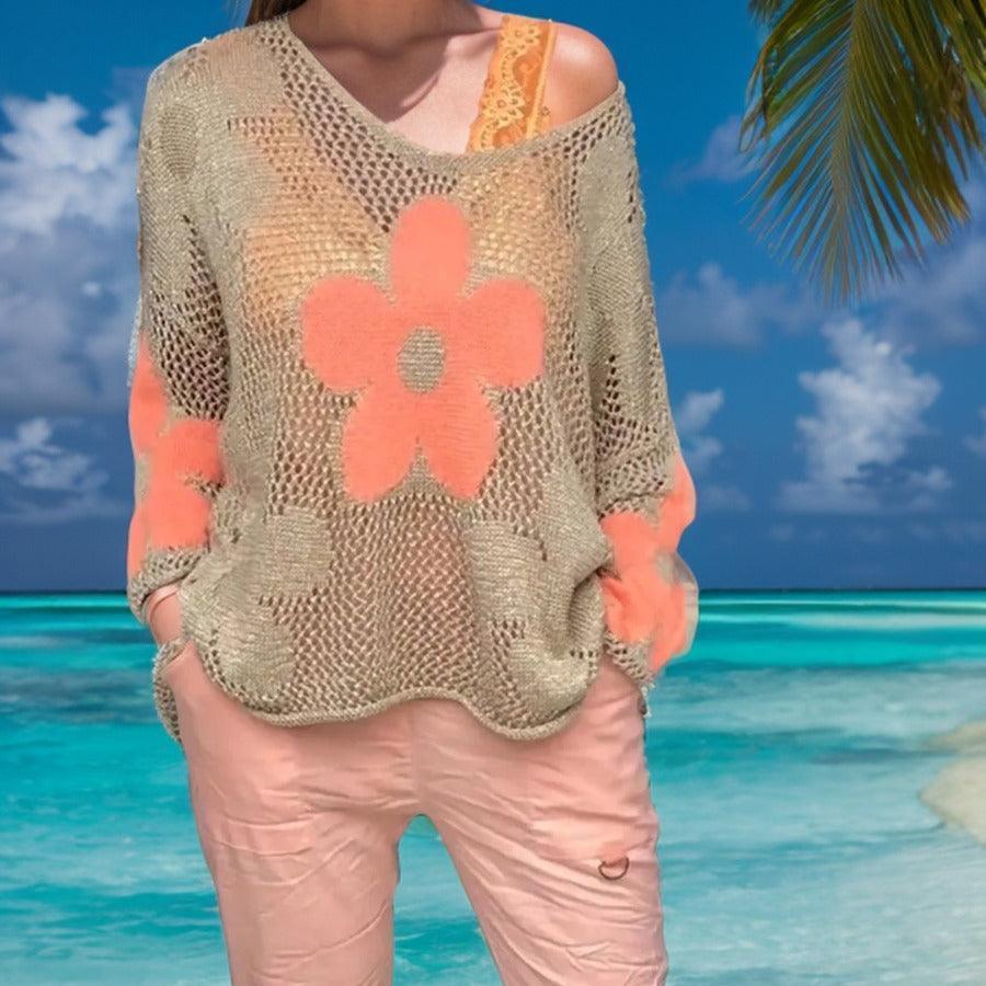 Blusinha Sobretudo em Crochê Marilu™ com Adornos Florais / Cores Vibrantes para um Look Descontraído e Cheio de Estilo!