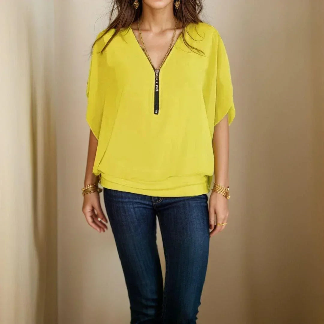 Blusinha Top Amara™ em Malha Elástica com Zíper / Toque de Elegância e Conforto para Seu Dia!