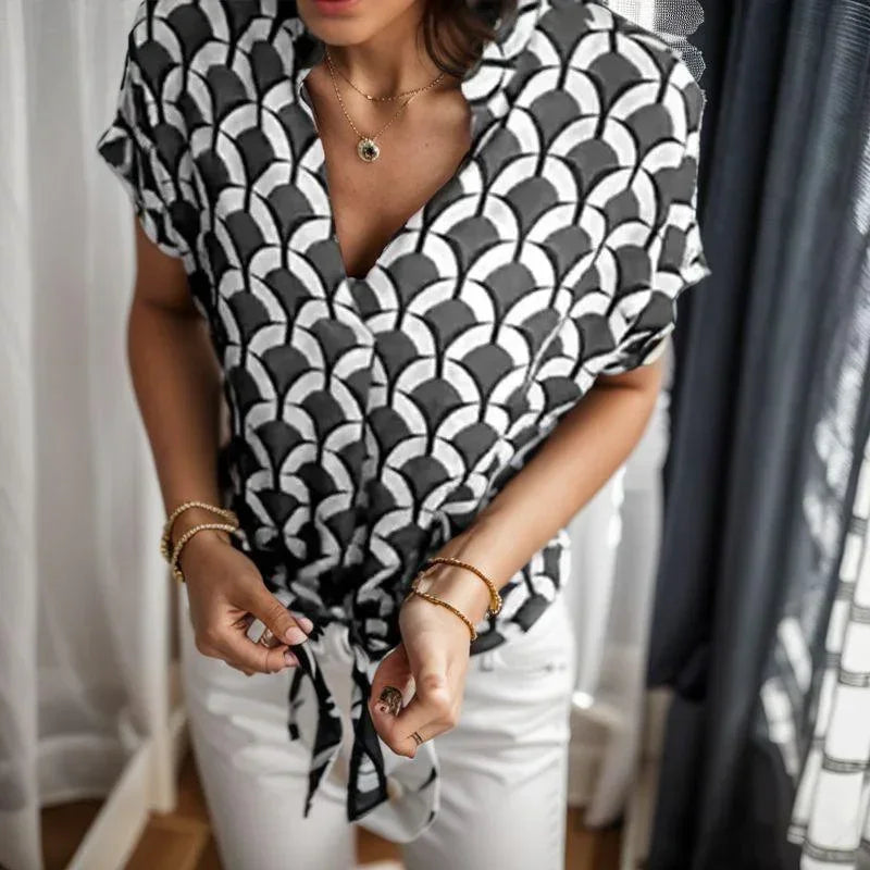 Camisa Margô™ em Viscose de Algodão com Amarração Frontal / Elegância Casual e Conforto para Todos os Momentos!